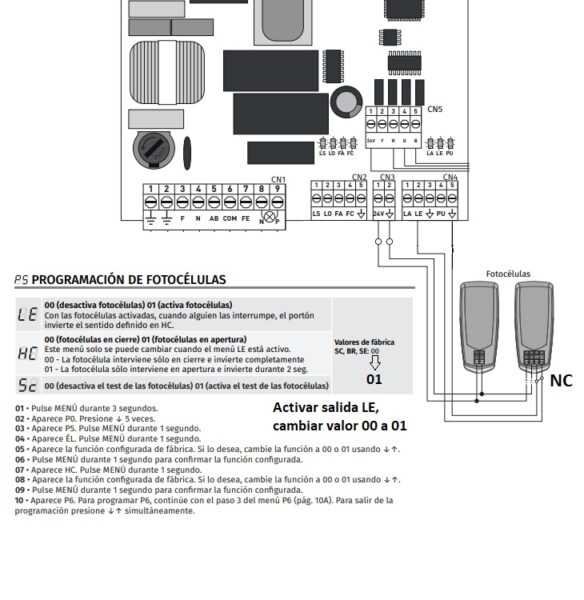 Conectar fotocelula Motorline MF30 a cuadro de control corredera Motorline MC50